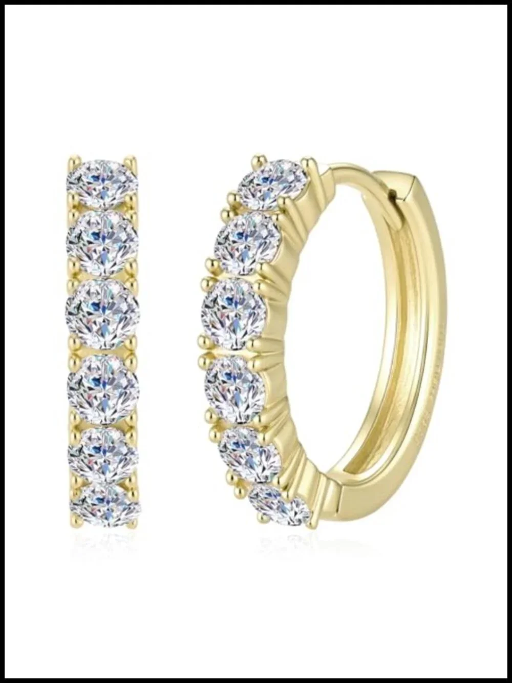 Moissanite Hoop Earrings for Women, 925 Sterling Silver Huggie Hoops, 14K Gold